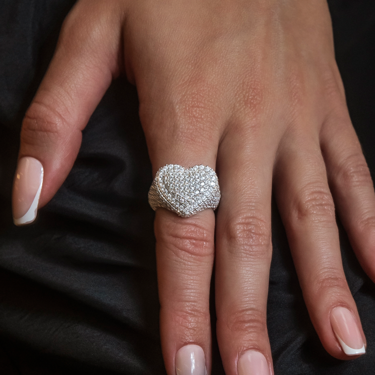 Diamond Heart Ring in White Gold Vermeil – The GLD Shop Diamond Heart Ring in White Gold Vermeil – The GLD Shop